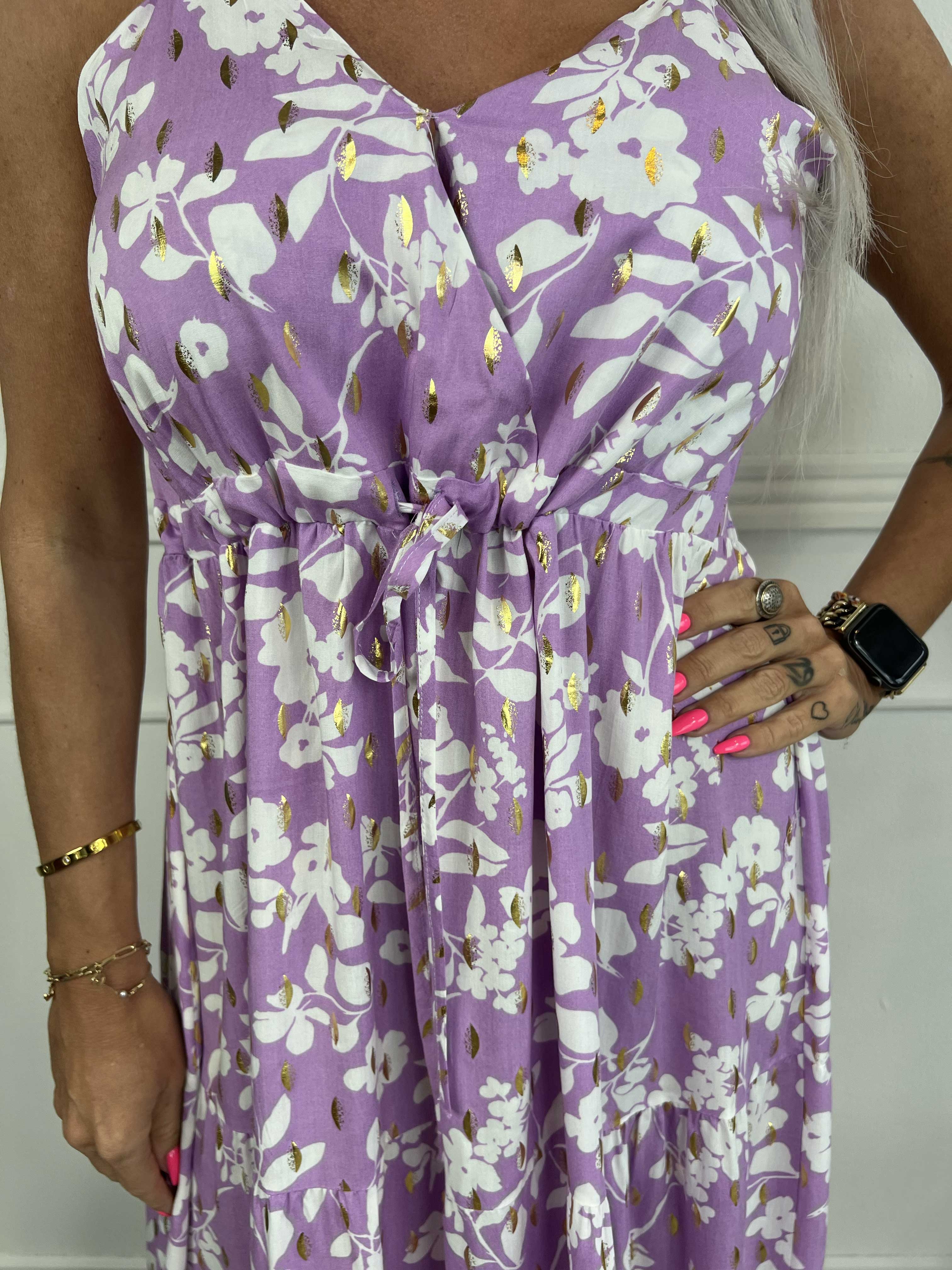 Lucie Flower - Viskose stropkjole i blomsterprint med v-udskæring